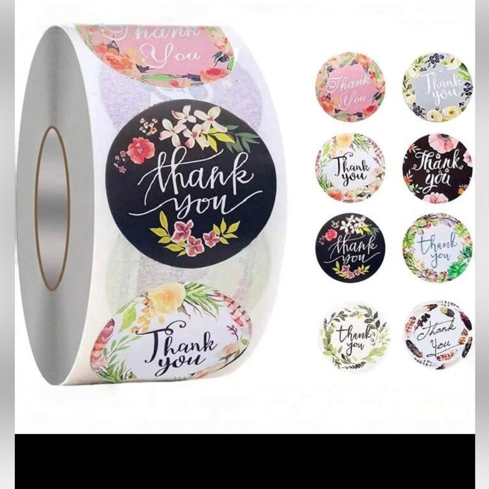 New! FloralThank You Stickers Pack of 50 Small One Inch